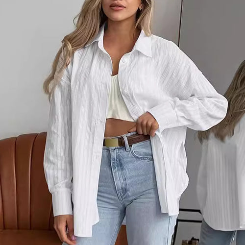 Dame Elegant Oversized Bluse med struktureret stof og lang ærme Stilla