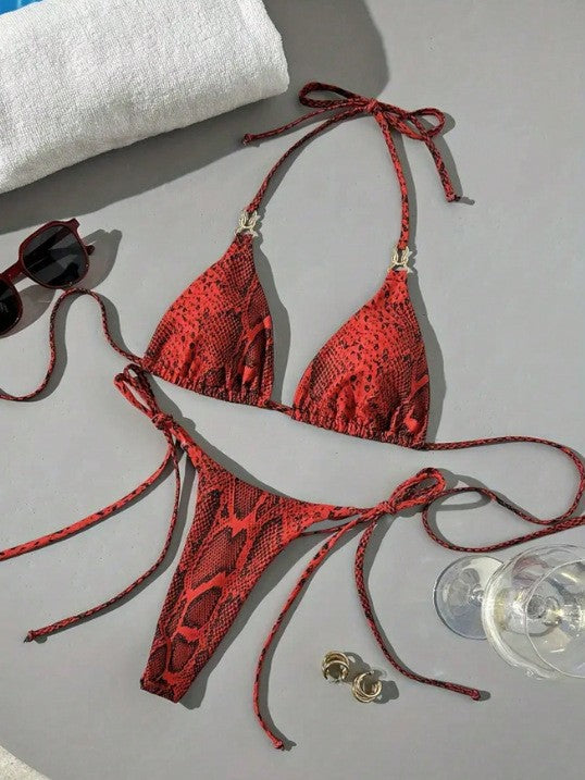Dame triangel-bikini med smart slange mønster Skovae