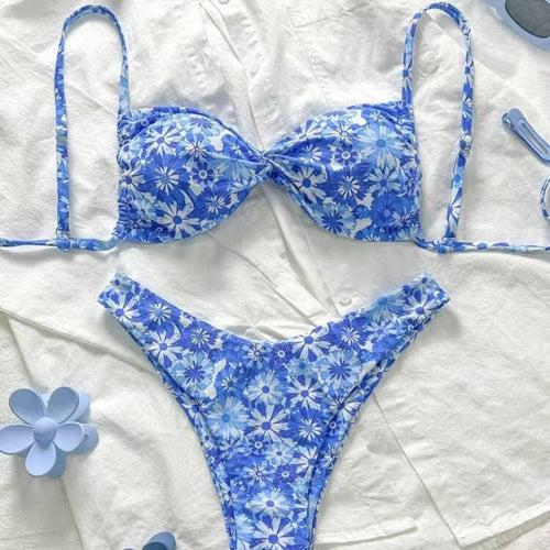 Dame Triangel-Bikini med blomsterdesign Skovae