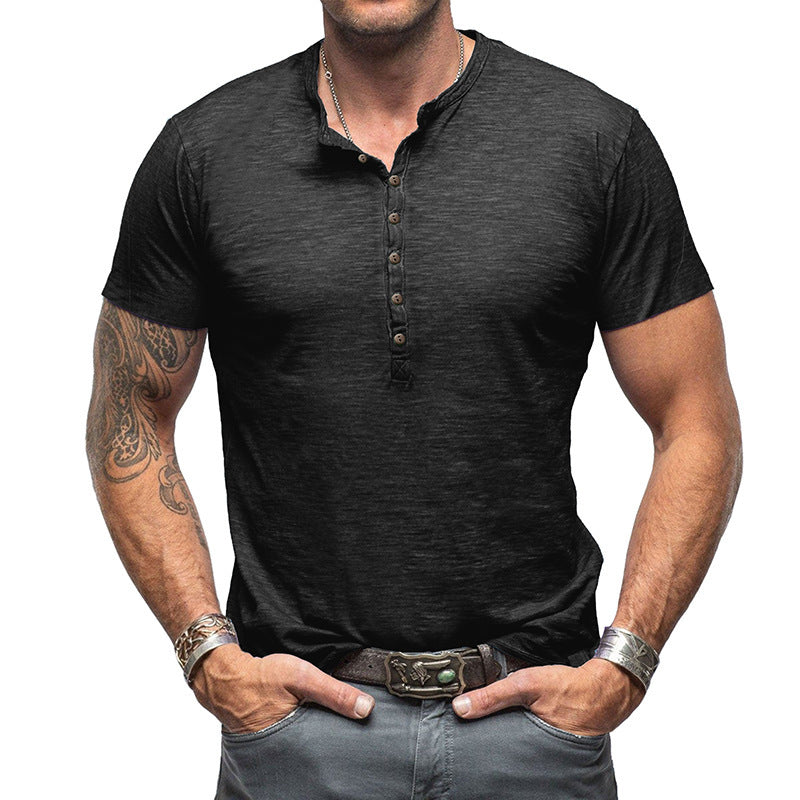 Herrer Henley-T-shirt med moderne snit og knapbar udskæring Stilla