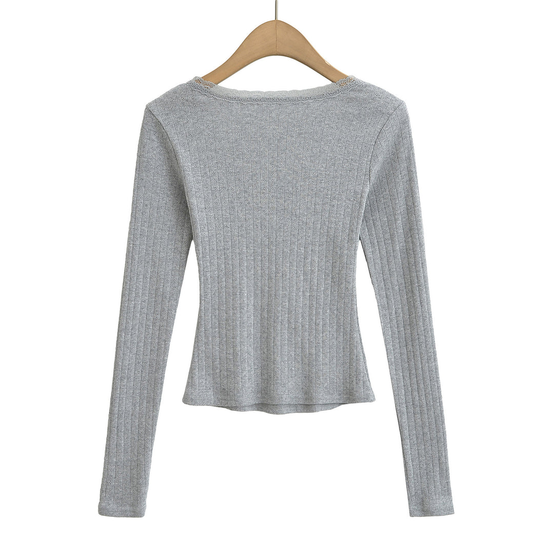 Dame Langærmet skjorte med elegant blondekrave og figurformende ribdesign Stilla