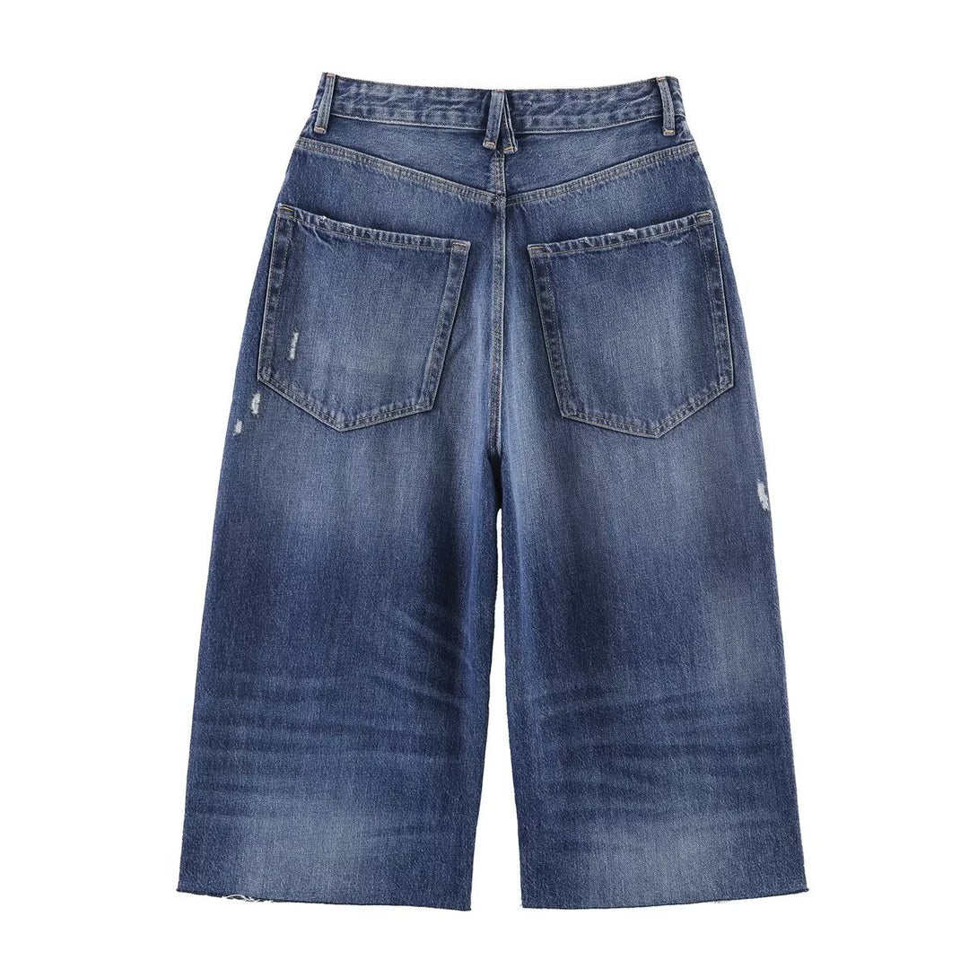 Damevidt skåret jeans i afslappet destroyed-design Skovae