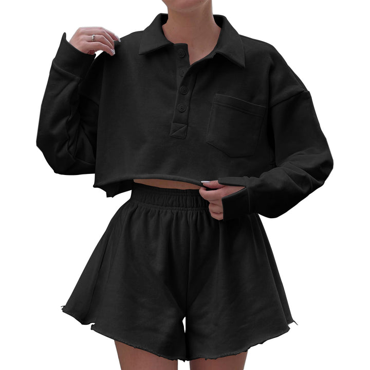 Dame cropped Poloshirt og shorts sæt med afslappet snit og praktiske lommer Stilla