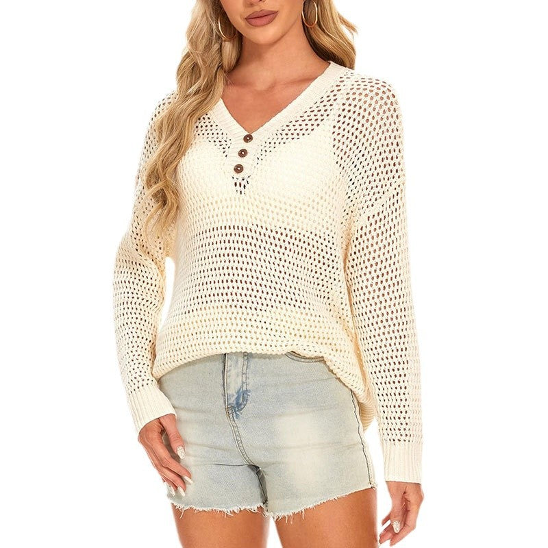 Dame let strikket sweater med dekorative knapdetaljer Stilla