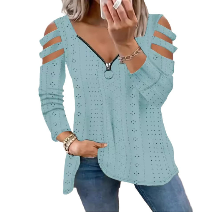 Dame longsleeve bluse med cut-outs og lynlås Stilla