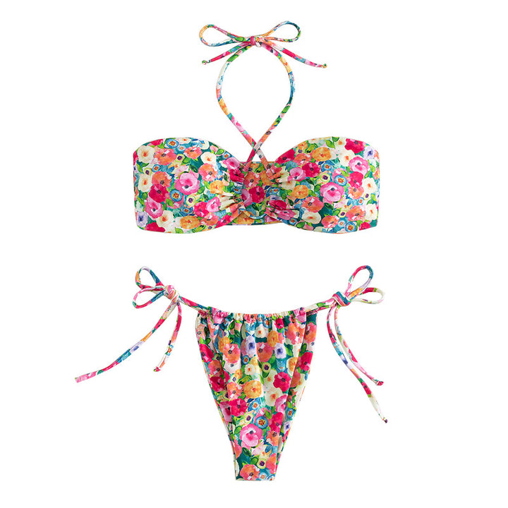 Dame bandeau-bikini med legende blomsterdesign Skovae