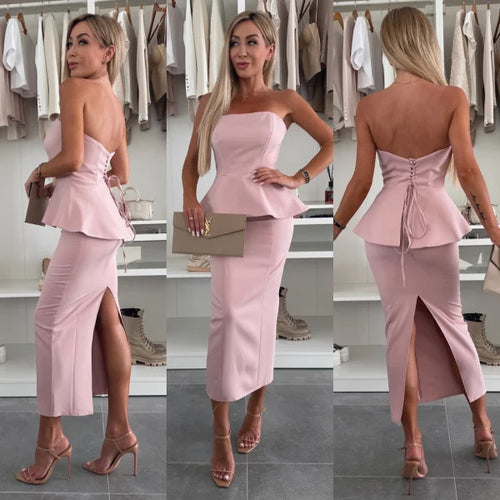 Dame Peplum Kjole med skulderfri design og figursyet silhuet Stilla