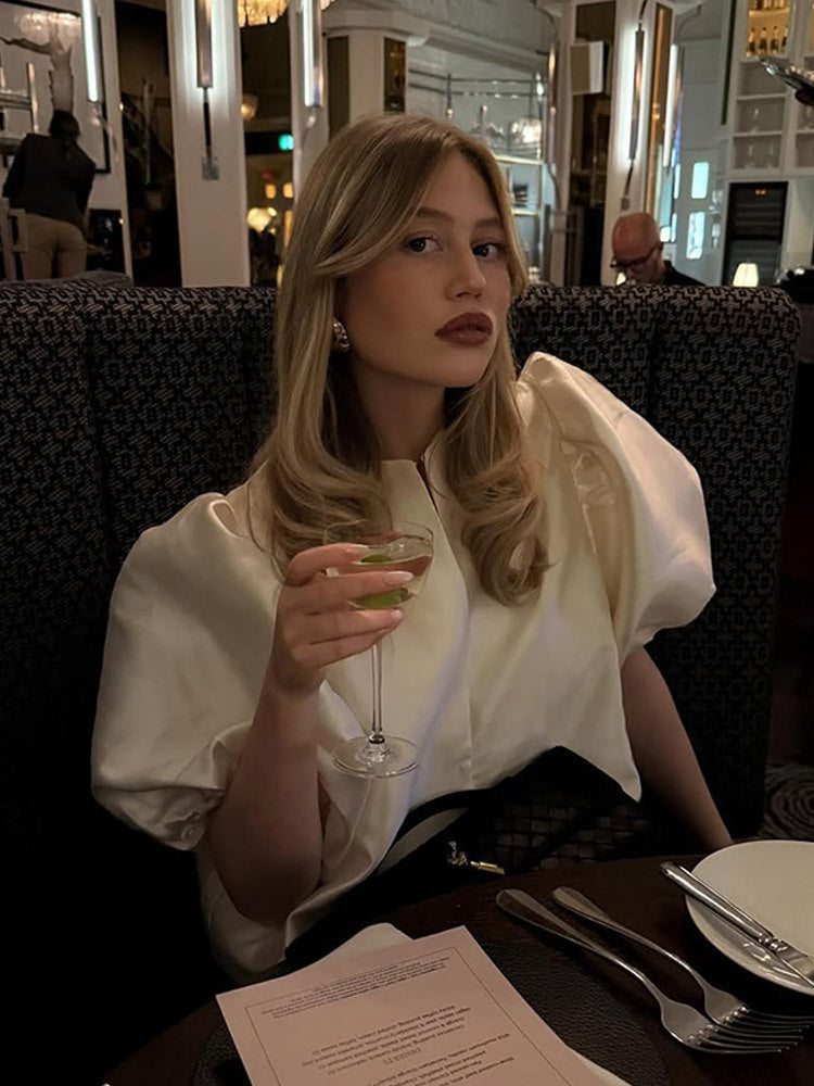 Dame elegant Maxi-kjole med voluminøse pufærmer og figursyet snit Stilla