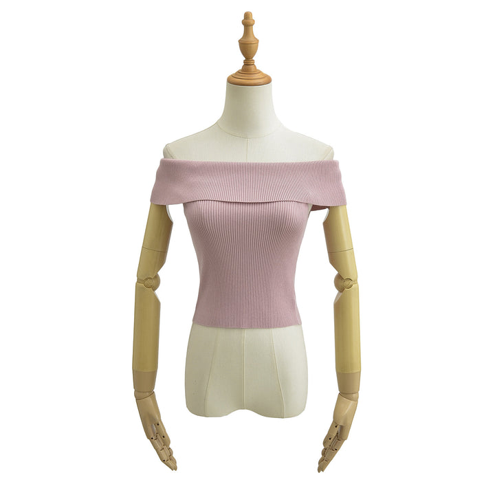Dame Off-Shoulder Top med bred krave og struktureret ribdesign Stilla
