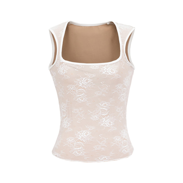 Dame spids-top med elegant udskæring og sarte florale design Stilla