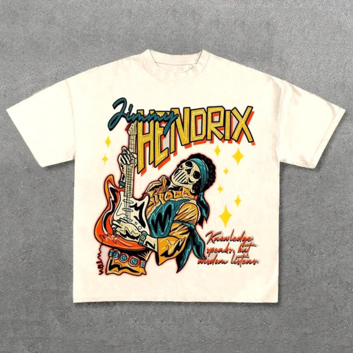 Dame Grafik T-Shirt med unikt skeletdesign og kreativ tekst Skovae