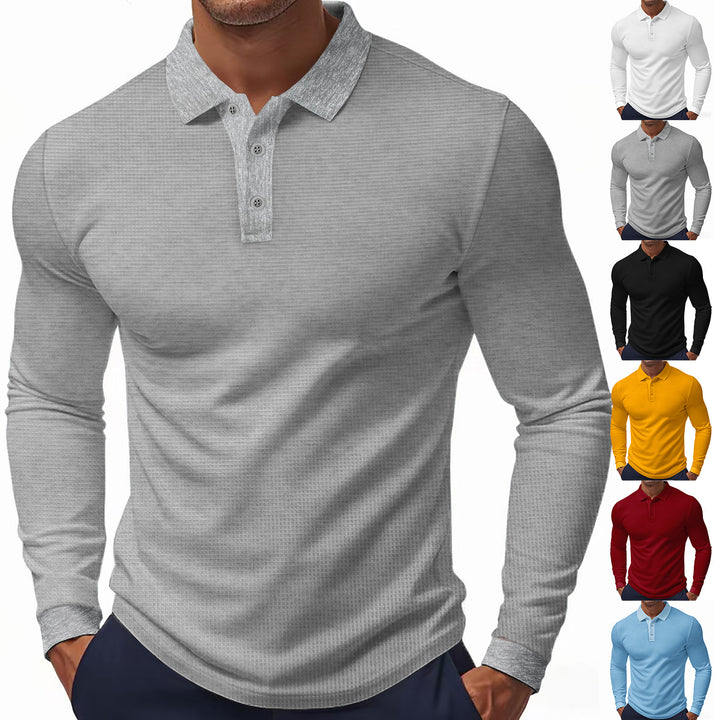 Herrer langærmet polo skjorte i strukturjersey med slim-fit og polo krave Skovae