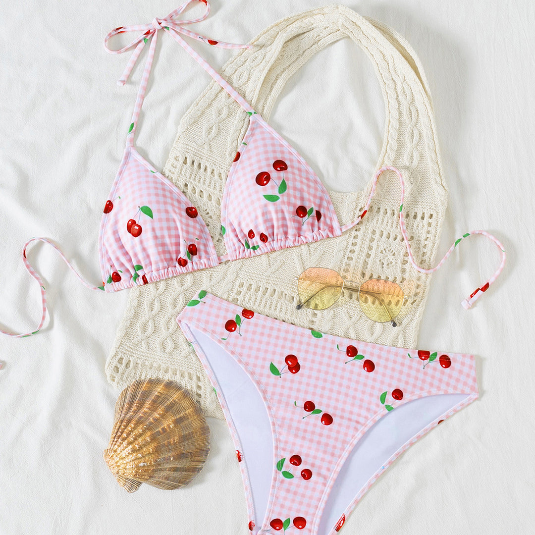 Dame triangel-bikini med justerbar halter og moderne prikkedesign Skovae