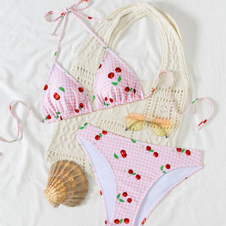 Dame triangel-bikini med justerbar halter og moderne prikkedesign Skovae