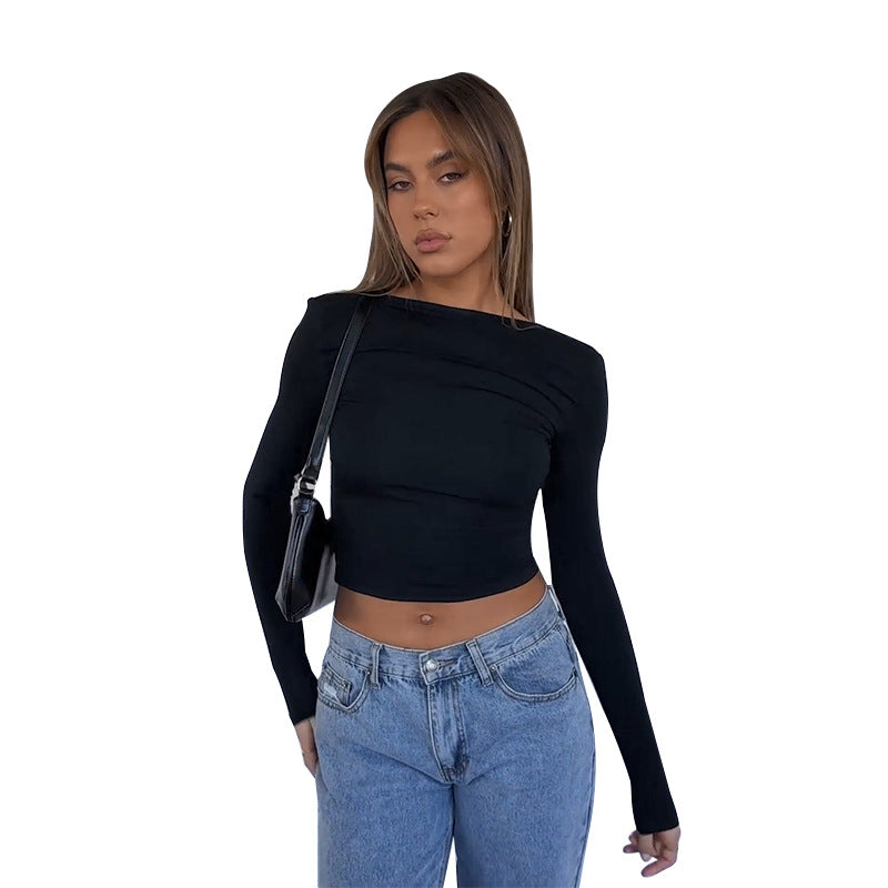 Dame elegant Crop-Top med asymmetrisk rynkning Skovae