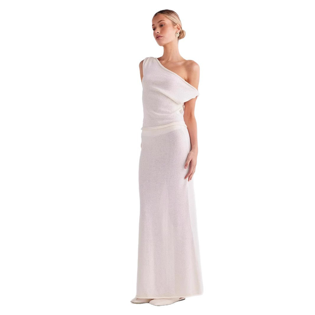 Dame Strik-Maxi-Kjole med lækkert Off-Shoulder Design Stilla