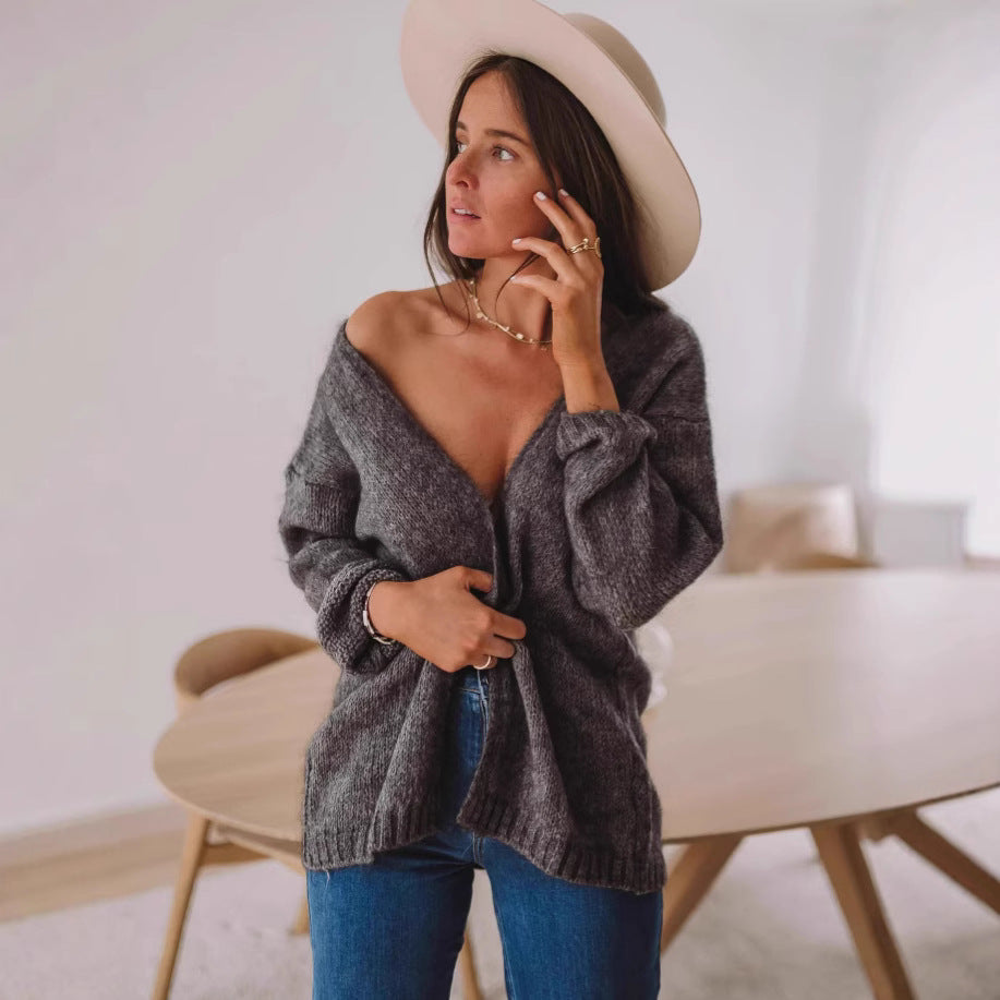 Kvinders hyggelige oversized sweater med dyb V-hals og blød tekstur Stilla