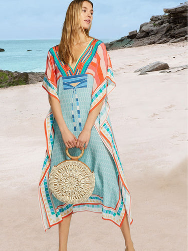 Dame elegant kaftan med geometrisk design og brede ærmer Stilla