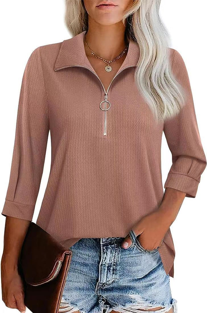 Dame afslappet polo-shirt med halvmandslås og moderigtigt design Stilla
