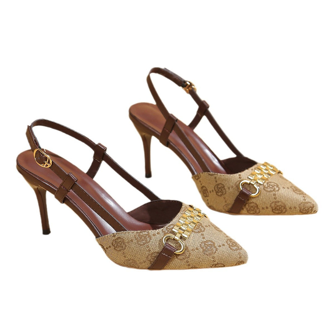 Dame elegante spids Slingback-hæle med kædeaccent Stilla