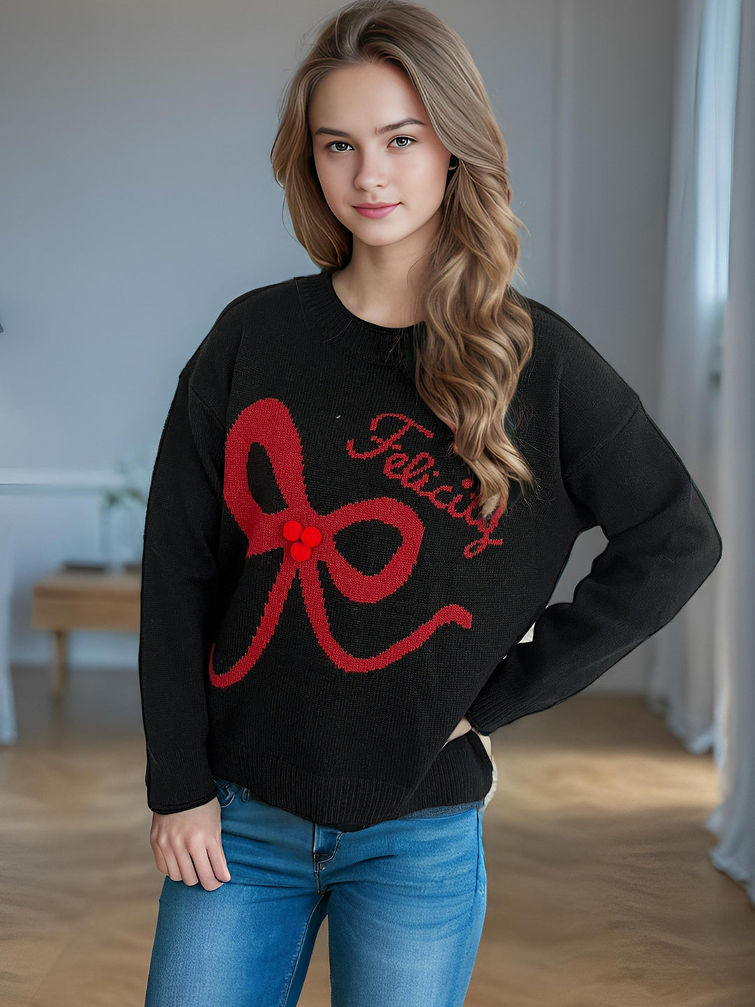 Kvinders afslappede sweater med legende sløjfe motiv og blødt materiale Stilla