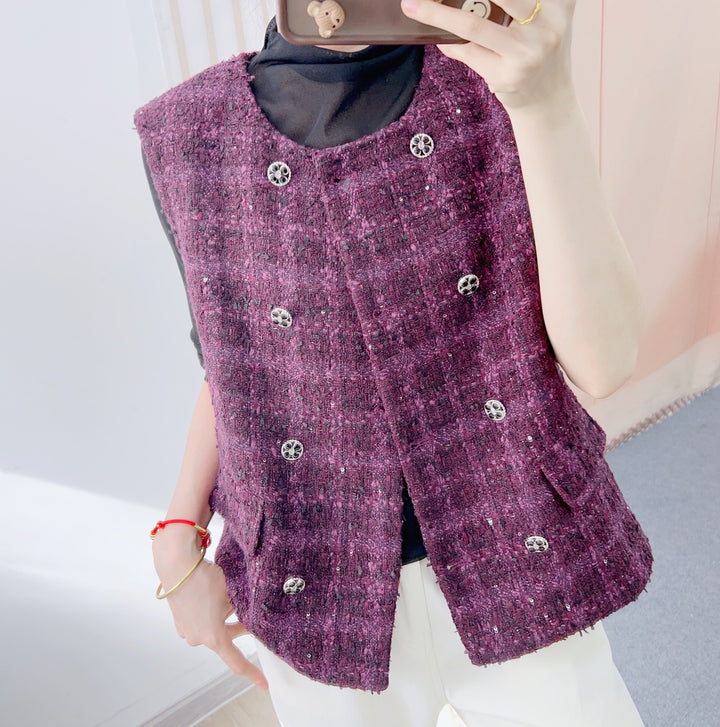 Dame vest i elegant tweed-stil med dekoration knapper og lommer Stilla