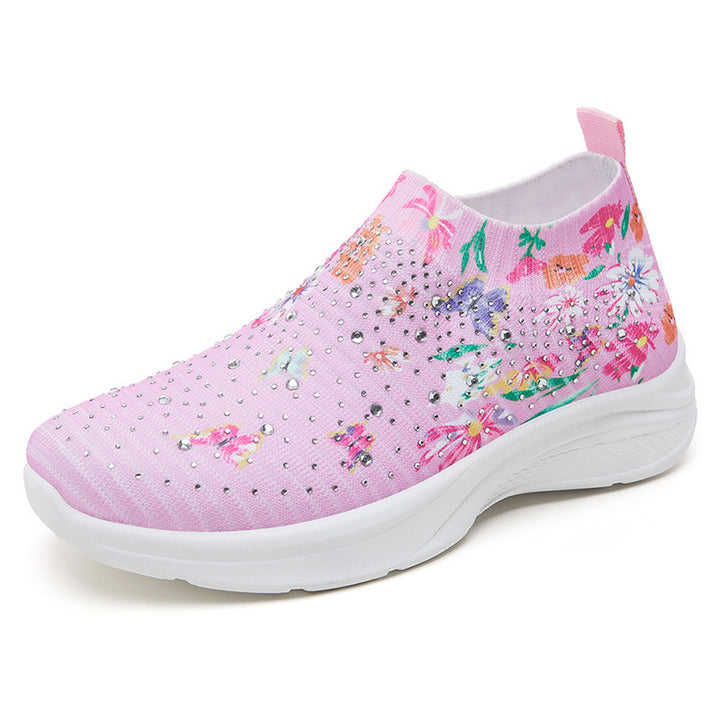 Femme Dekorative Florale Slip-On Sneakers med Rhinestone-Design Stilla