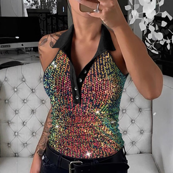 Dame Pailletter Leopardprint Polo Top Stilla