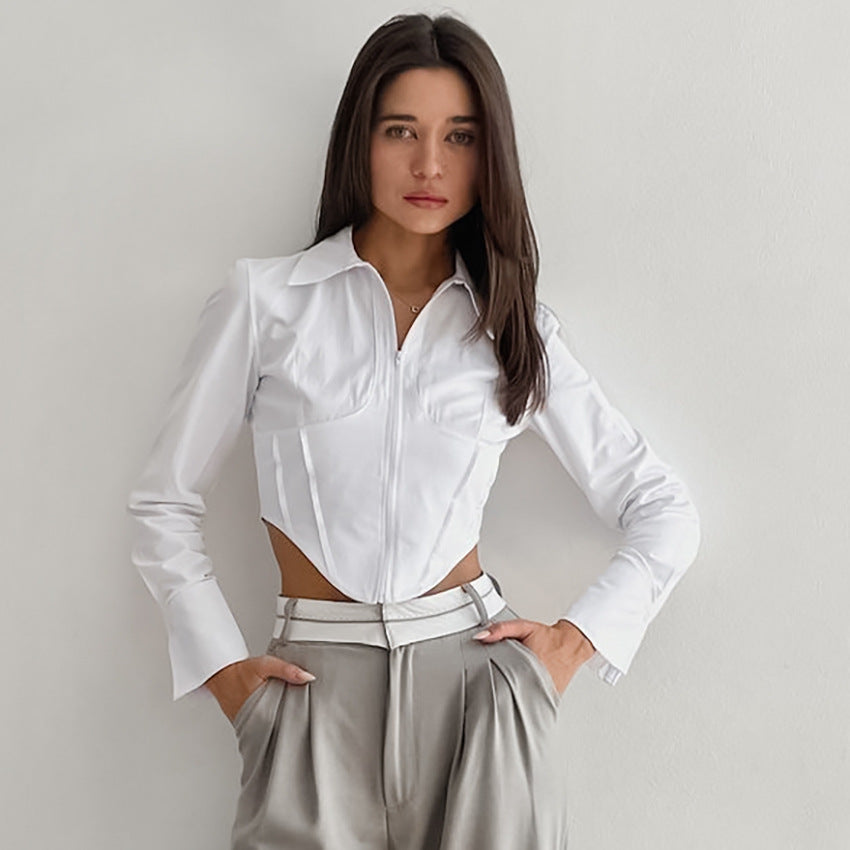 Dame Zip-Up Bluse med tætsiddende snit og asymmetrisk design Stilla