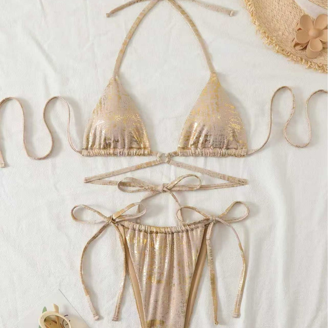 Dame Triangel-Bikini med skinnende top og justerbart snøresystem Skovae