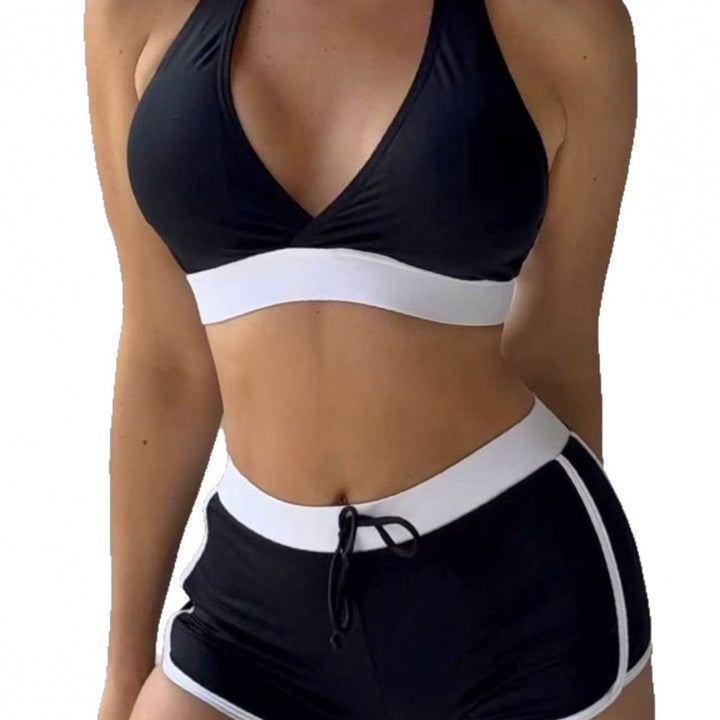 Dame Sport-Bikini-Sæt med højt skårne shorts og justerbar top Skovae
