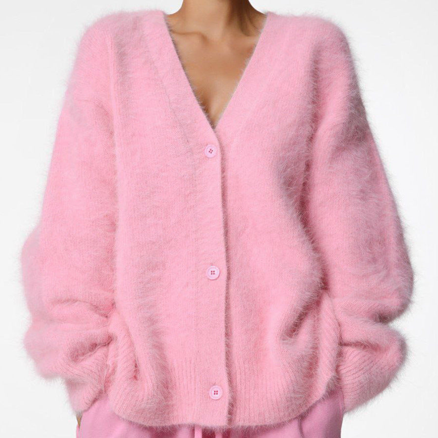 Femme Blød og Fuzzy Cardigan Jakke Stilla