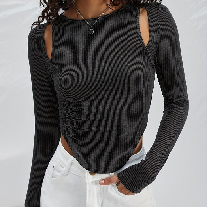 Dame Stretch-top med fashionable Kold-skulder-design og ribstruktur Stilla