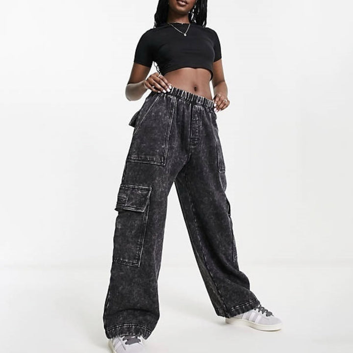 Kvinder Casual Cargo Jeans med Bred Snit Stilla