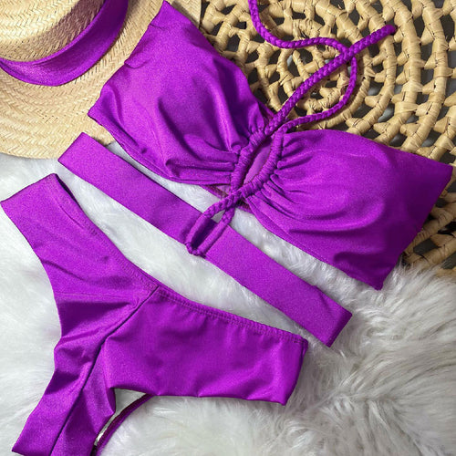 Dame bikini sæt med dekorerede stropper og høj skæring Stilla
