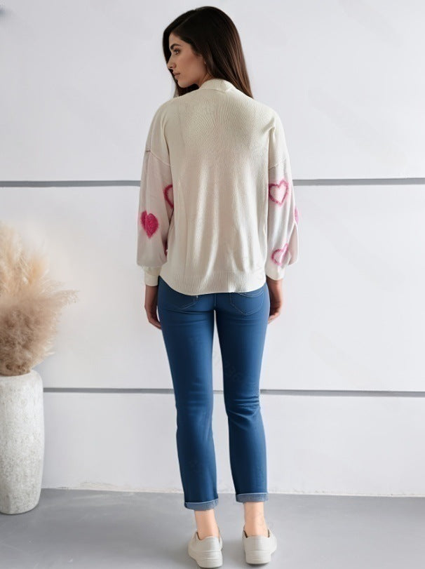 Femme Cozy Hjerte-mønster Pullover Sweater Stilla