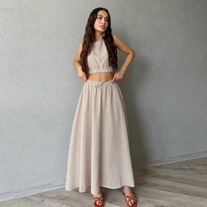 Damer Casual To-delt Sæt med elastisk Taljesnit og moderigtigt Crop-Top Stilla
