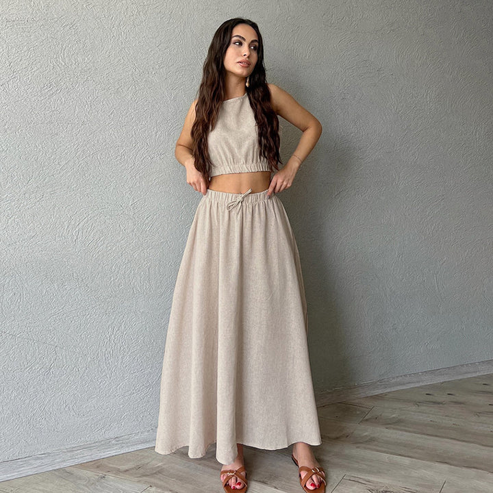 Damer Casual To-delt Sæt med elastisk Taljesnit og moderigtigt Crop-Top Stilla