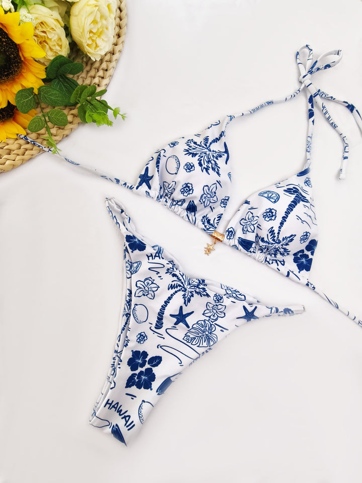 Dame Bikini-sæt med raffineret polka-dot design og justerbar halterneck Skovae