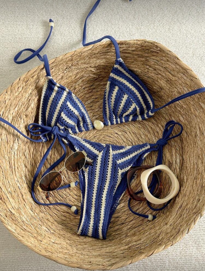 Dame Hæklede Bikini med maritimt stribemønster Skovae