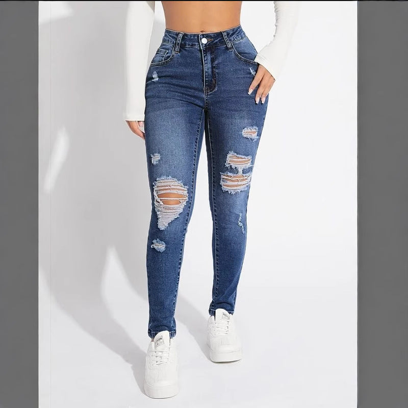 Dame Skinny Jeans med stilfulde revner og høj talje Stilla
