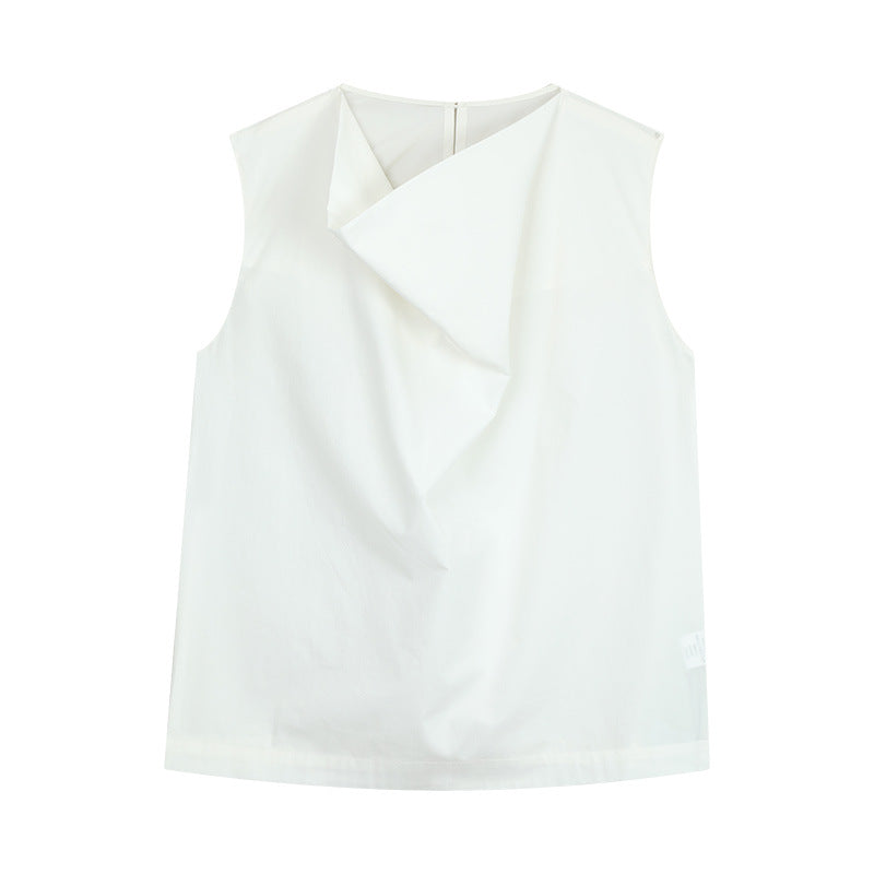 Dame ærmeløs bluse skjorte med innovativ draperingsdesign Stilla