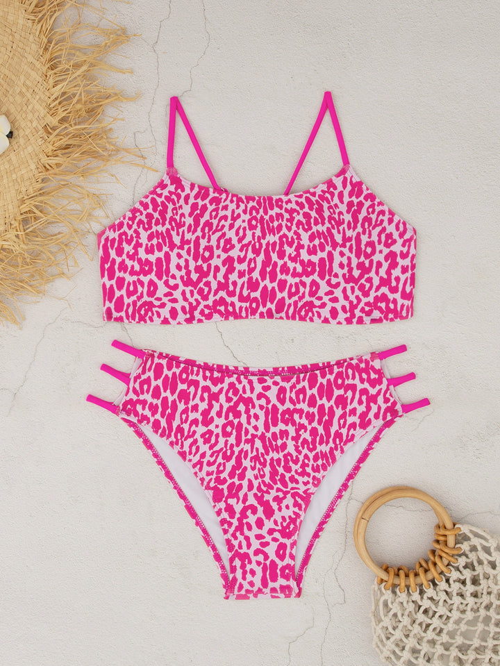 Dame leopardmønster bikini-sæt med sporty detaljer Skovae