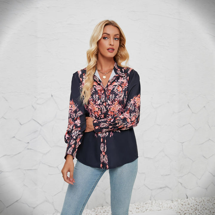 Dame elegant bluse med blomster mønster og volumineøse ærmer