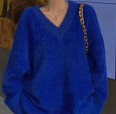 Damer Fluffy V-hals Sweater lavet af Mohair Stilla