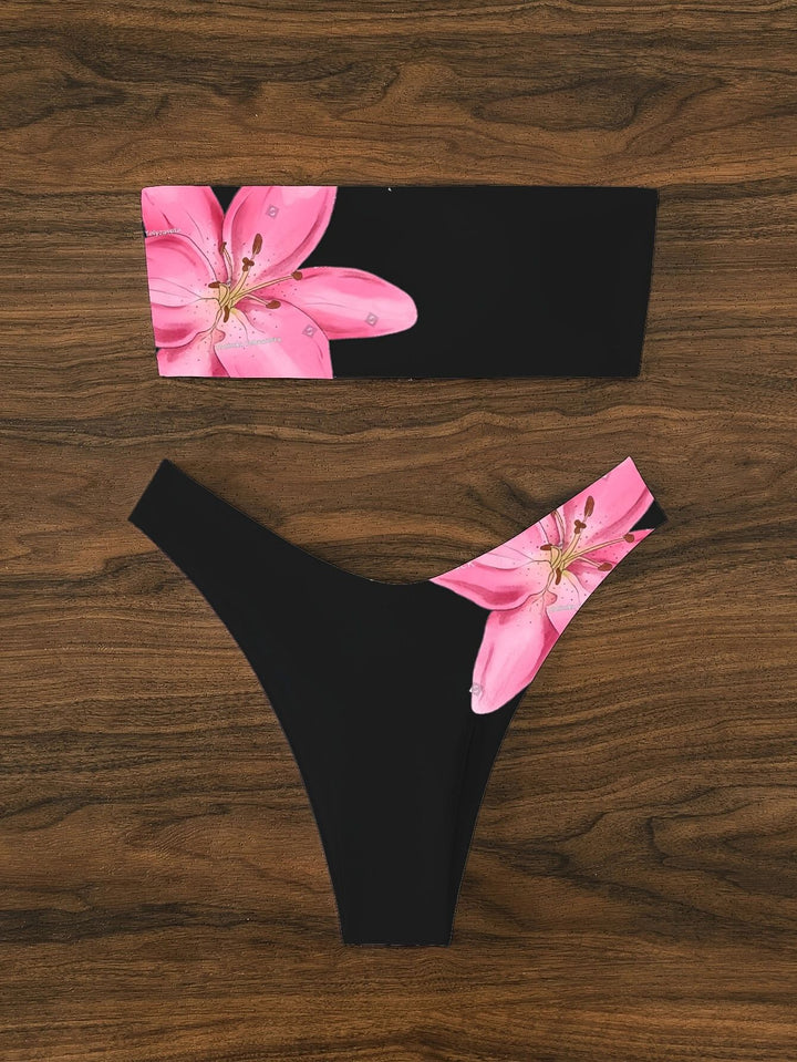 Dame Bandeau-bikini med blomsterdesign og sporty snit Stilla