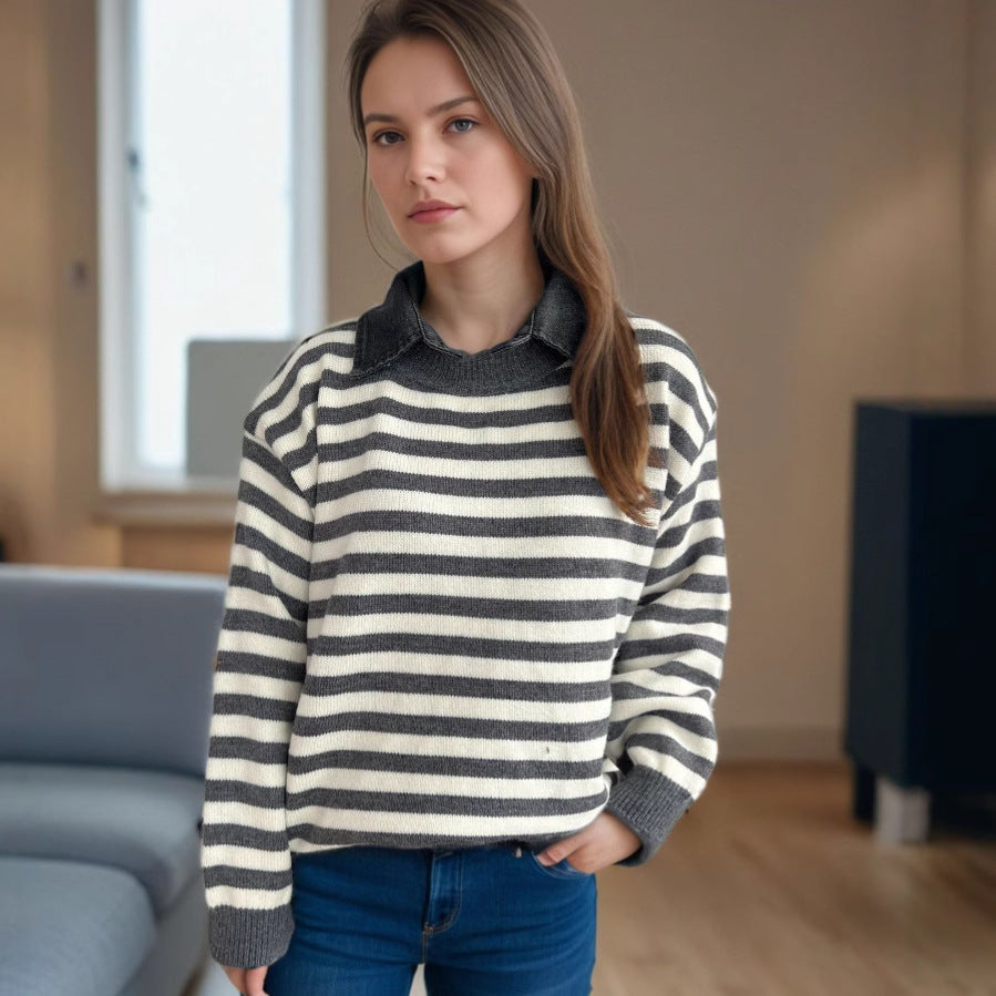Kvinders oversized sweater med moderigtigt stribemønster og afslappet pasform Stilla