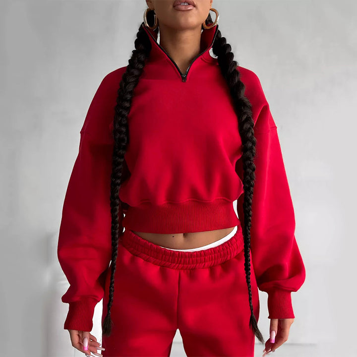 Klassisk cropped sweatshirt til kvinder med høj krave Skovae