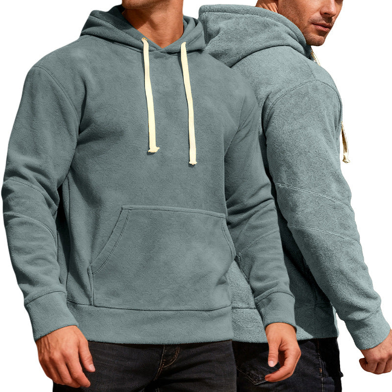 Herren nan samtblød hætte sweatshirt med sømdetaljer, kængurulomme og kontrast snor Skovae