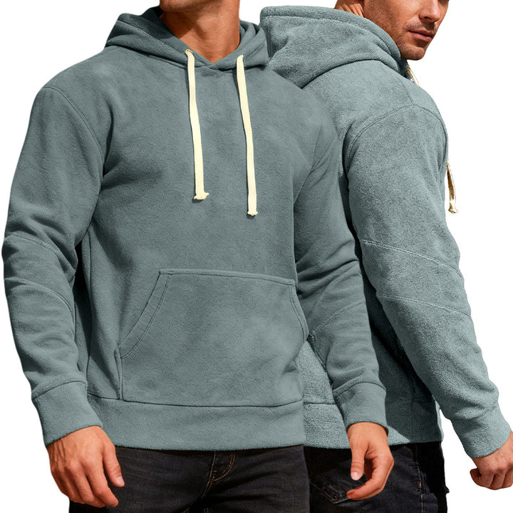 Herren nan samtblød hætte sweatshirt med sømdetaljer, kængurulomme og kontrast snor Skovae